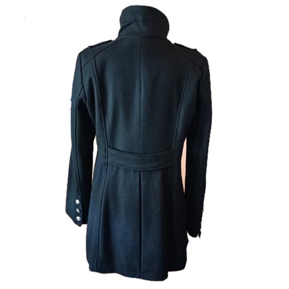Guess Black Wool Double-Breasted Military Pea Coat - Picture 6 of 7